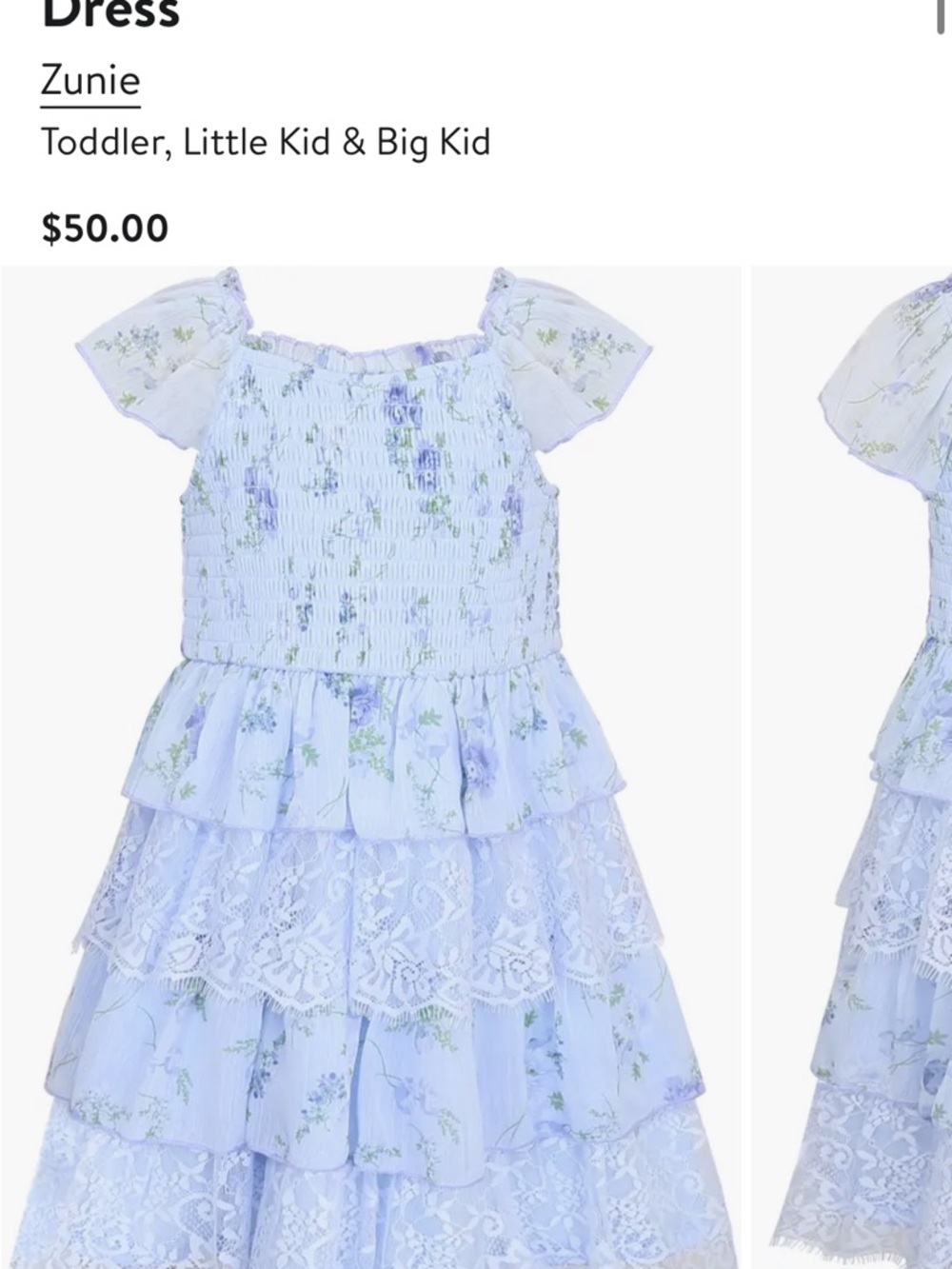Zunie Little Girls Light blue  Floral Tiered Lace Dress